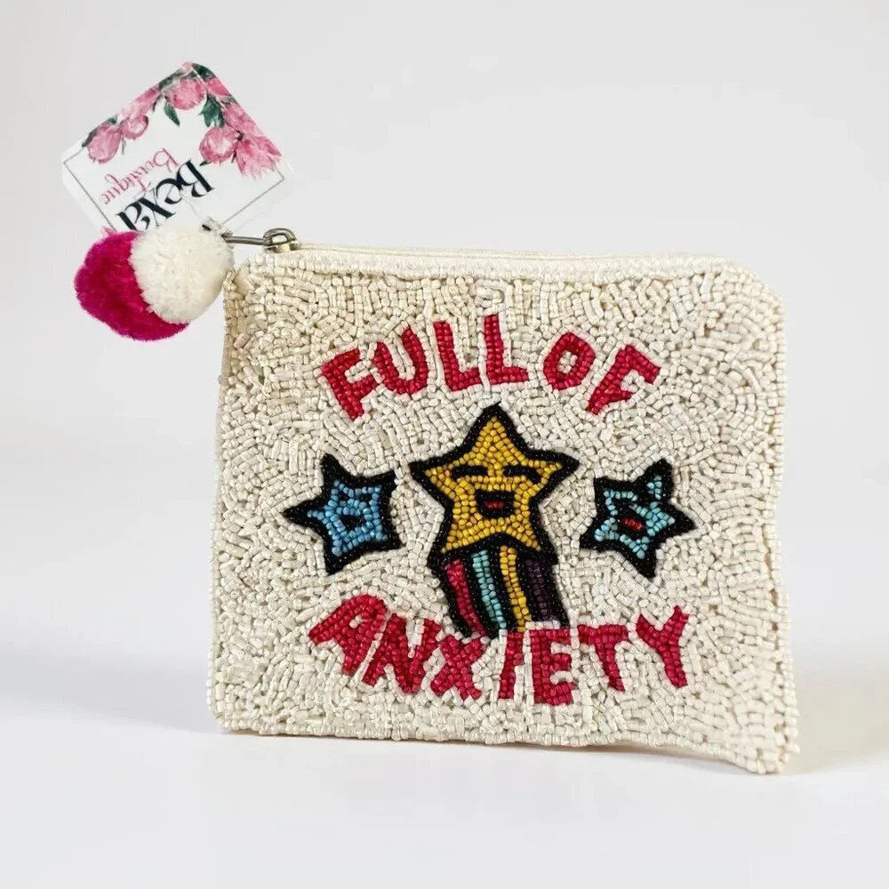 FULL OF ANXIETY Beaded Zip Pouch